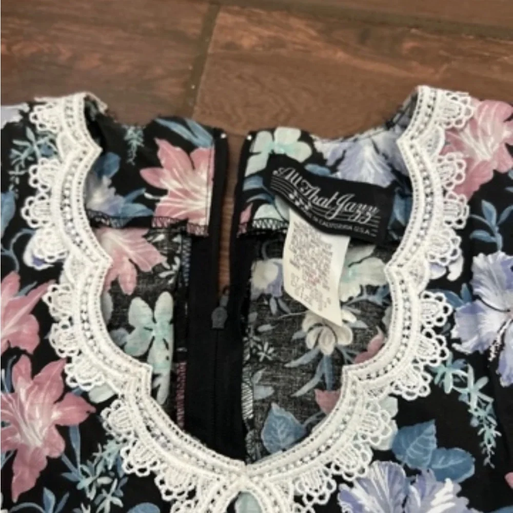 Black Floral Lace-Trim Fit & Flare Dress